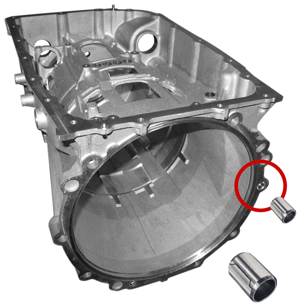 Figure 1: SPIROL's GD100 Ground Hollow Dowels used to locate an automotive transmission case to the back of the engine.